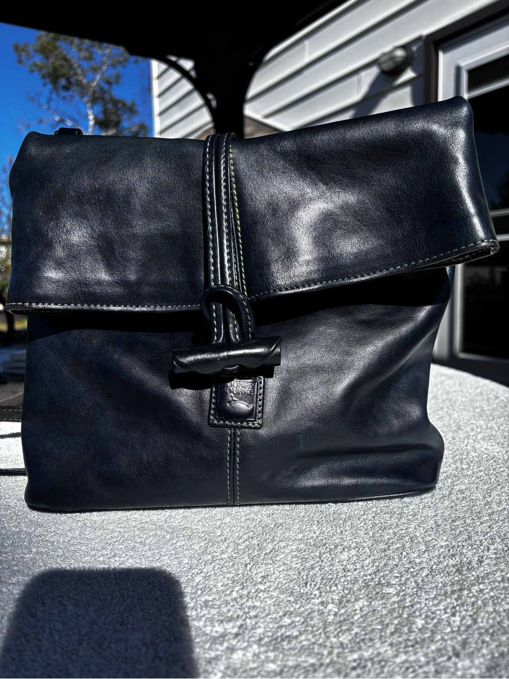 Dooney & Bourke Navy Florentine Leather Fold-Over Crossbody Toggle Bag